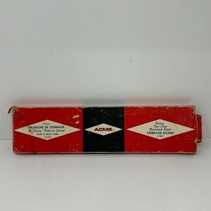 Vintage Acme Deluxe Wood Cribbage Board No X-300 2-Lane Racetrack w/box 4 Pegs